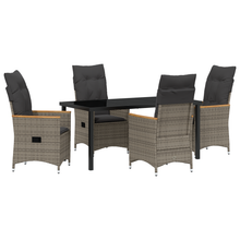 5-delig Tuin Eetset met Kussens Grijs Poly Rattan
