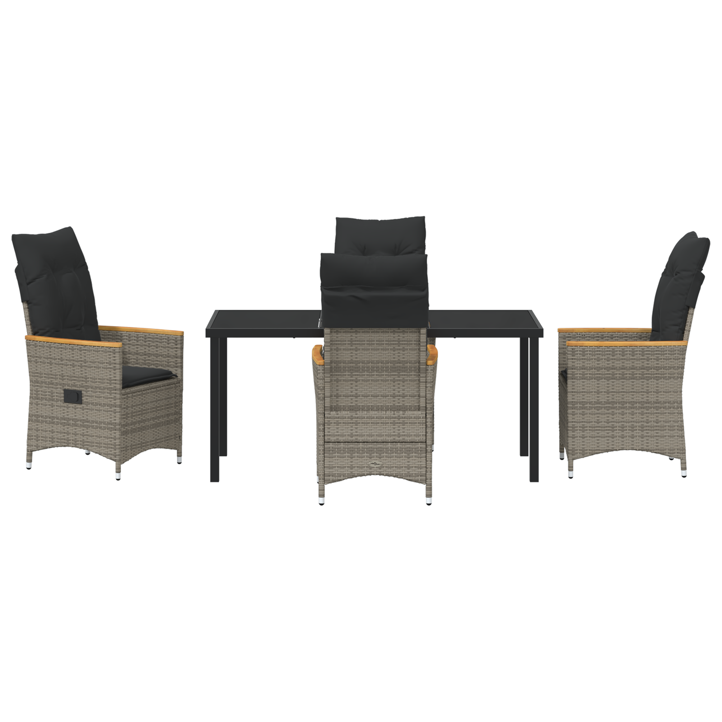 5-delig Tuin Eetset met Kussens Grijs Poly Rattan