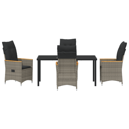 5-delig Tuin Eetset met Kussens Grijs Poly Rattan