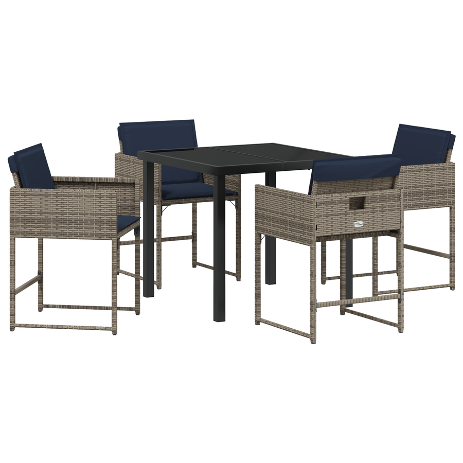 5-delige tuinset met kussens grijs poly rattan