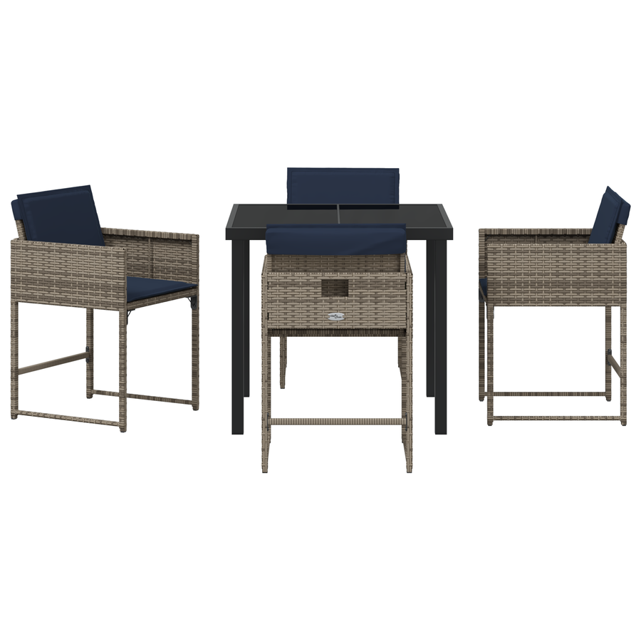 5-delige tuinset met kussens grijs poly rattan