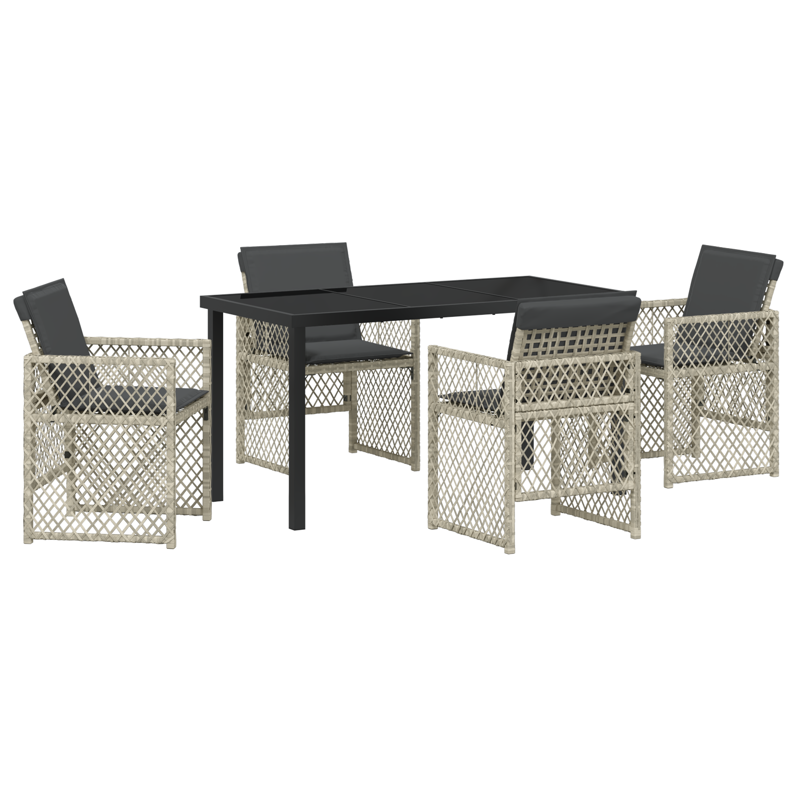 5-delige Tuinset met kussens poly rattan lichtgrijs