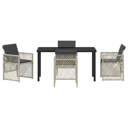 5-delige Tuinset met kussens poly rattan lichtgrijs