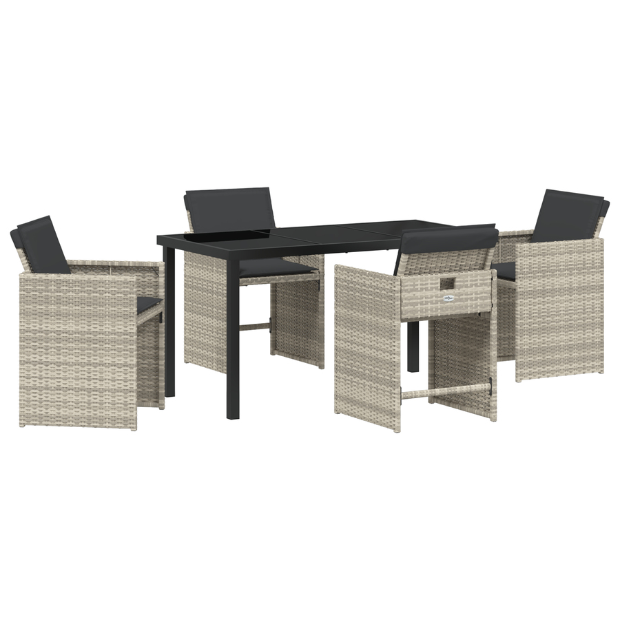 5-delige Tuinset met kussens poly rattan lichtgrijs