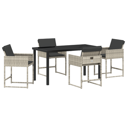 5-delige tuinset met kussens in lichtgrijs poly rattan