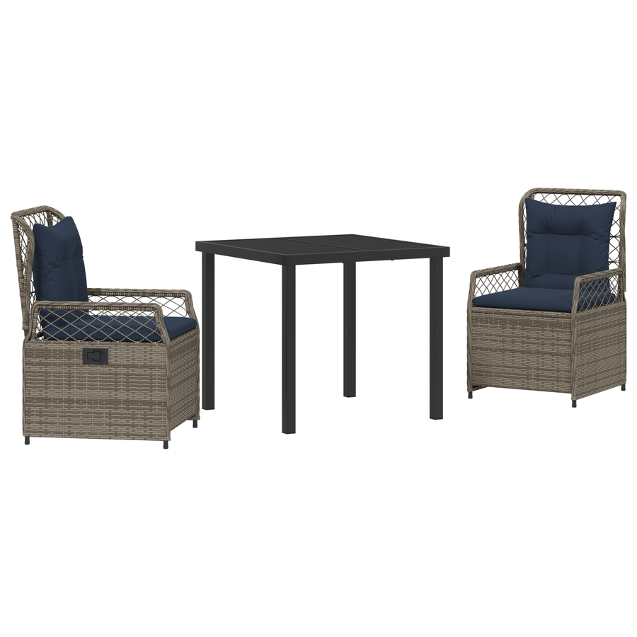 3-delige tuinset Grijs Poly Rattan