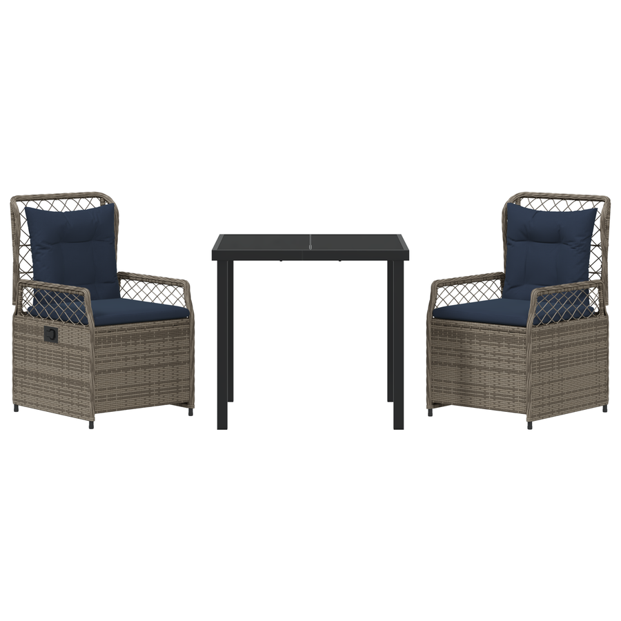 3-delige tuinset Grijs Poly Rattan