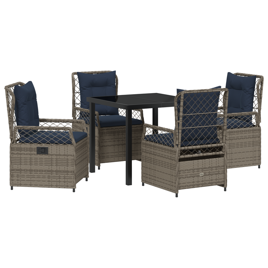 5-delige tuin eetset grijs poly rattan