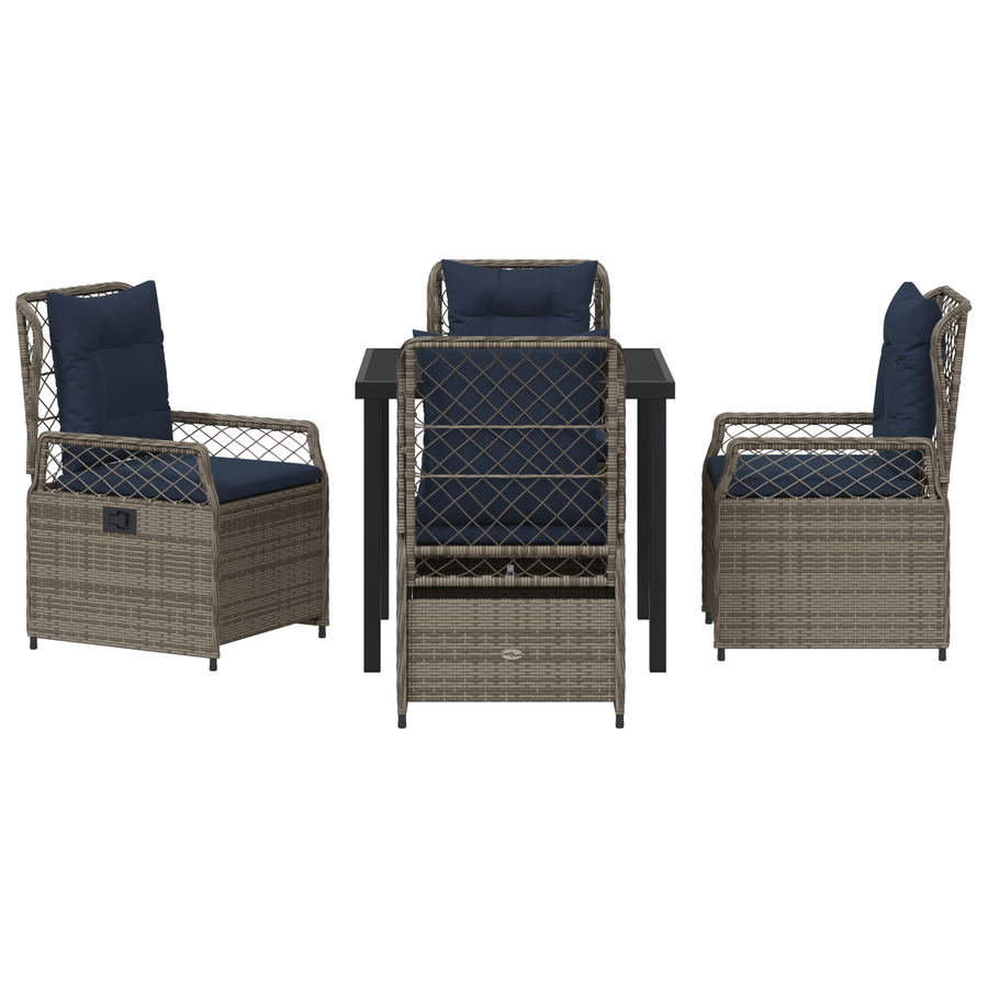 5-delige tuin eetset grijs poly rattan