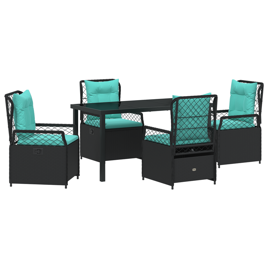 5-delige Tuin Eetset Zwart Poly Rattan