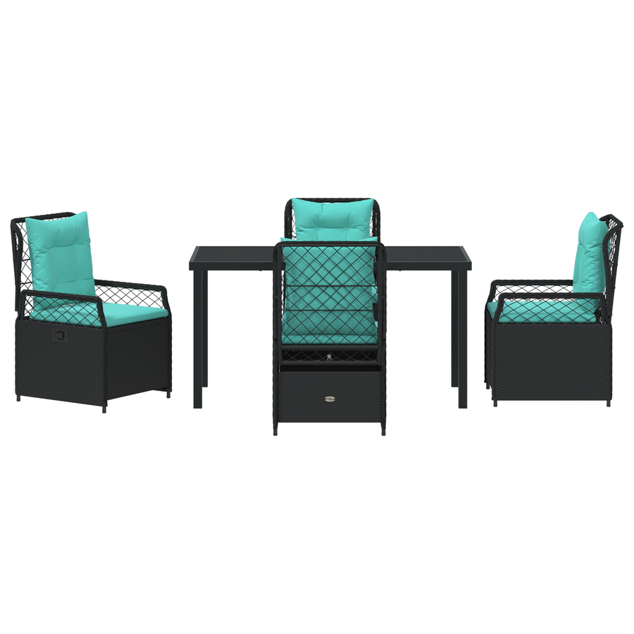 5-delige Tuin Eetset Zwart Poly Rattan