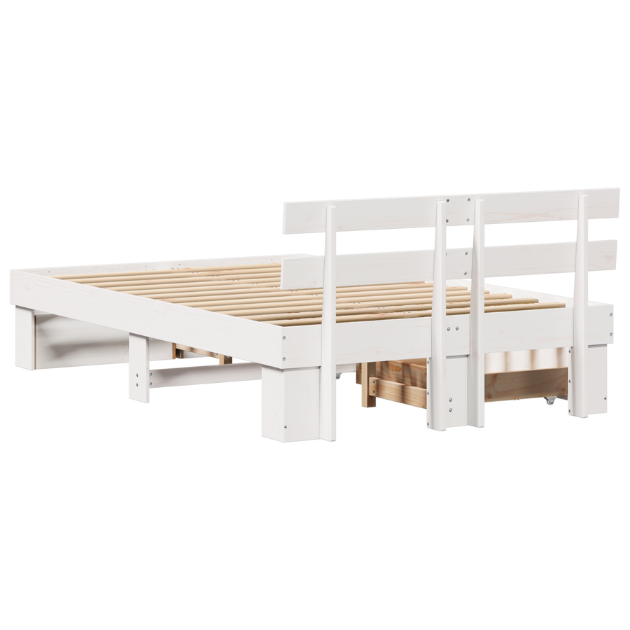 Bed Frame met Lades - Wit - 135x190 cm - Massief Grenenhout