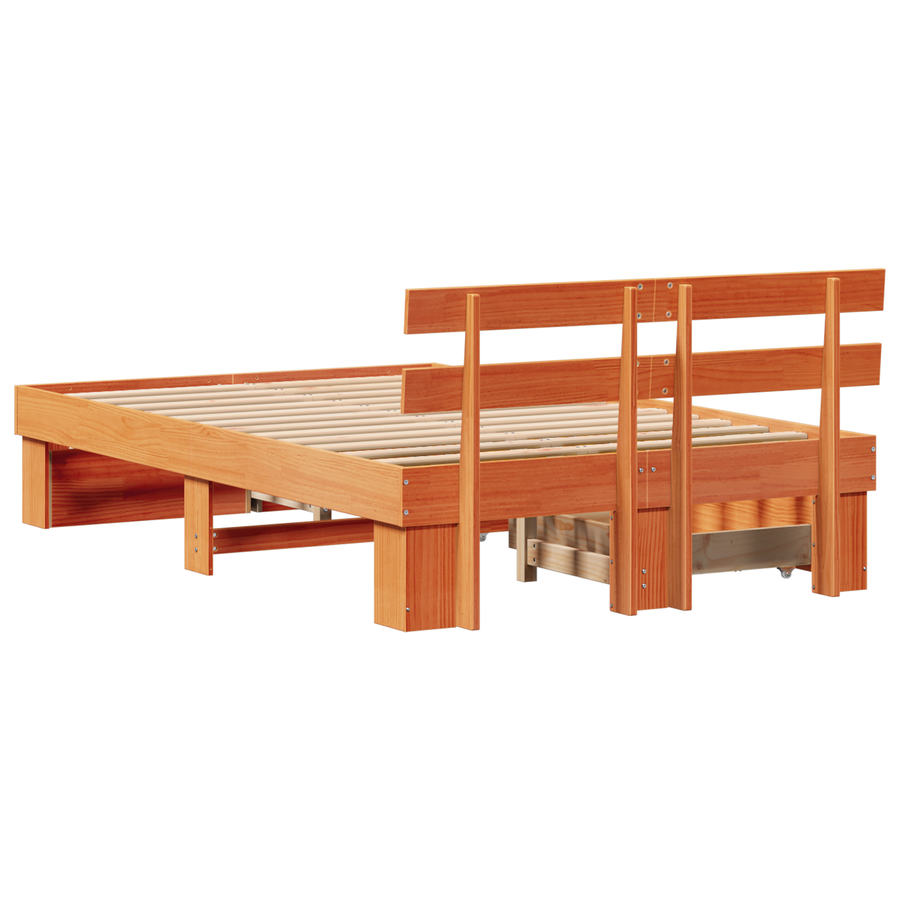 Bedframe met lades Gewaxte Bruin 135x190 cm Massief Grenenhout