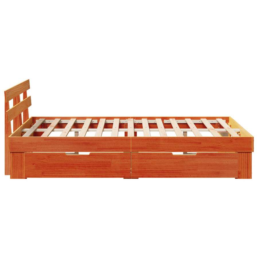 Bedframe met lades Gewaxte Bruin 135x190 cm Massief Grenenhout
