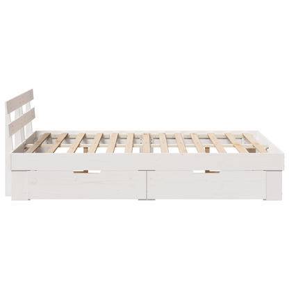 Bedframe met Lade Wit 120x190 cm Massief Grenenhout