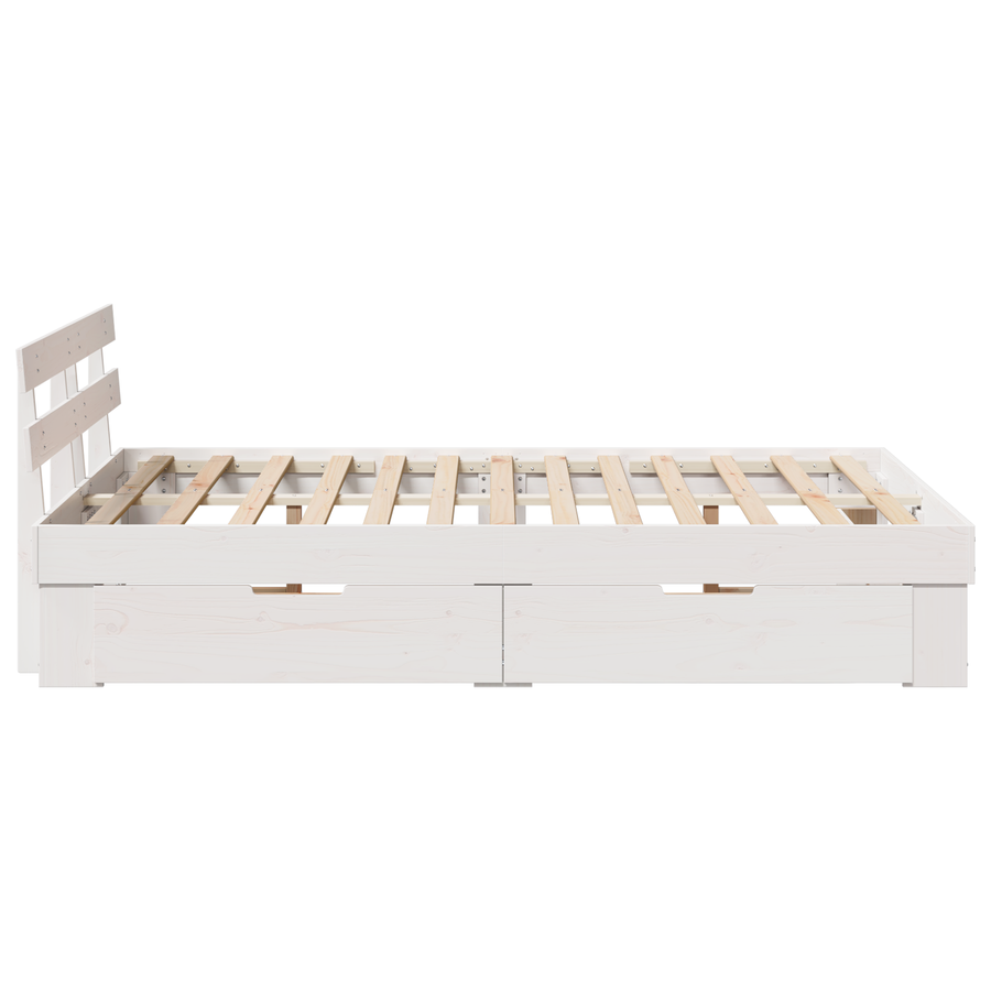Bedframe met Lade Wit 120x190 cm Massief Grenenhout