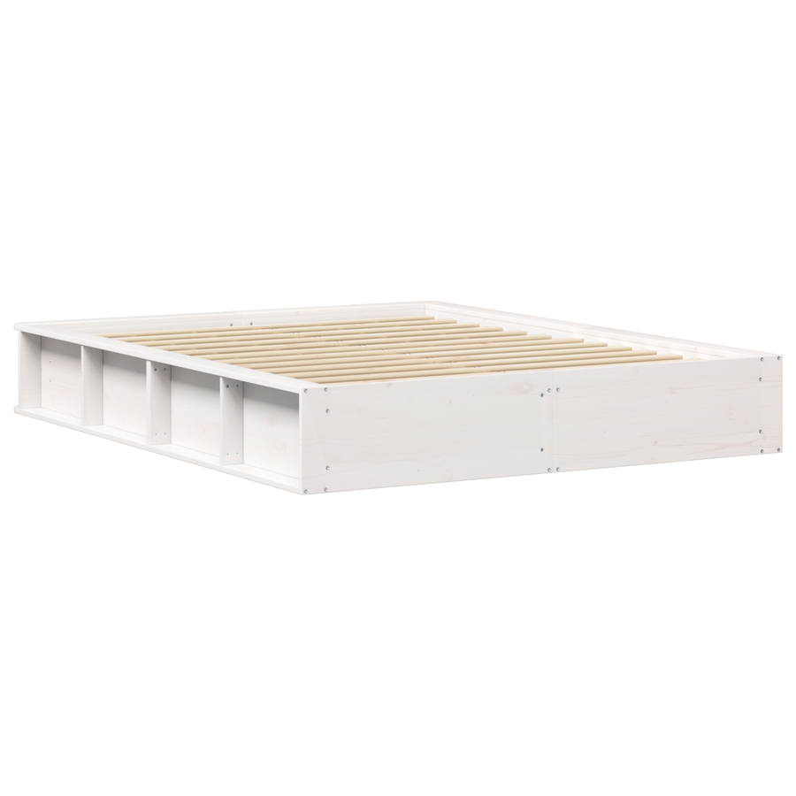 Bedframe met Opklapbare Opslag Wit 160x200 cm Massief Vurenhout
