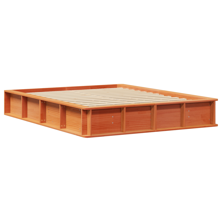 Bedframe met Opbergruimte, Wax Bruin, 160x200 cm, Massief Hout, Den