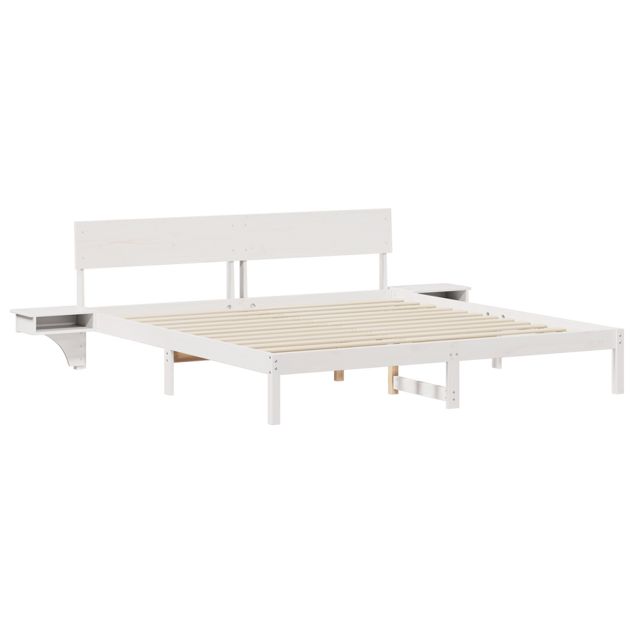 Bedframe met hoofdeinde Wit 200 x 200 cm Massief grenenhout