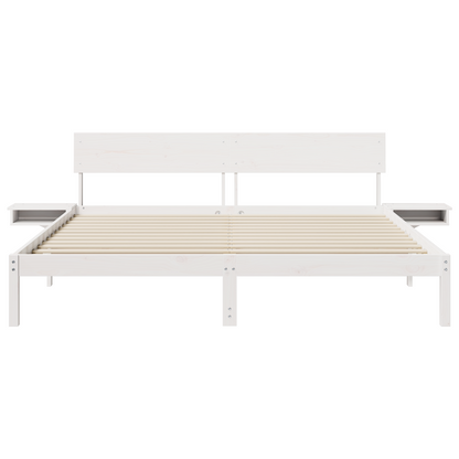 Bedframe met hoofdeinde Wit 200 x 200 cm Massief grenenhout