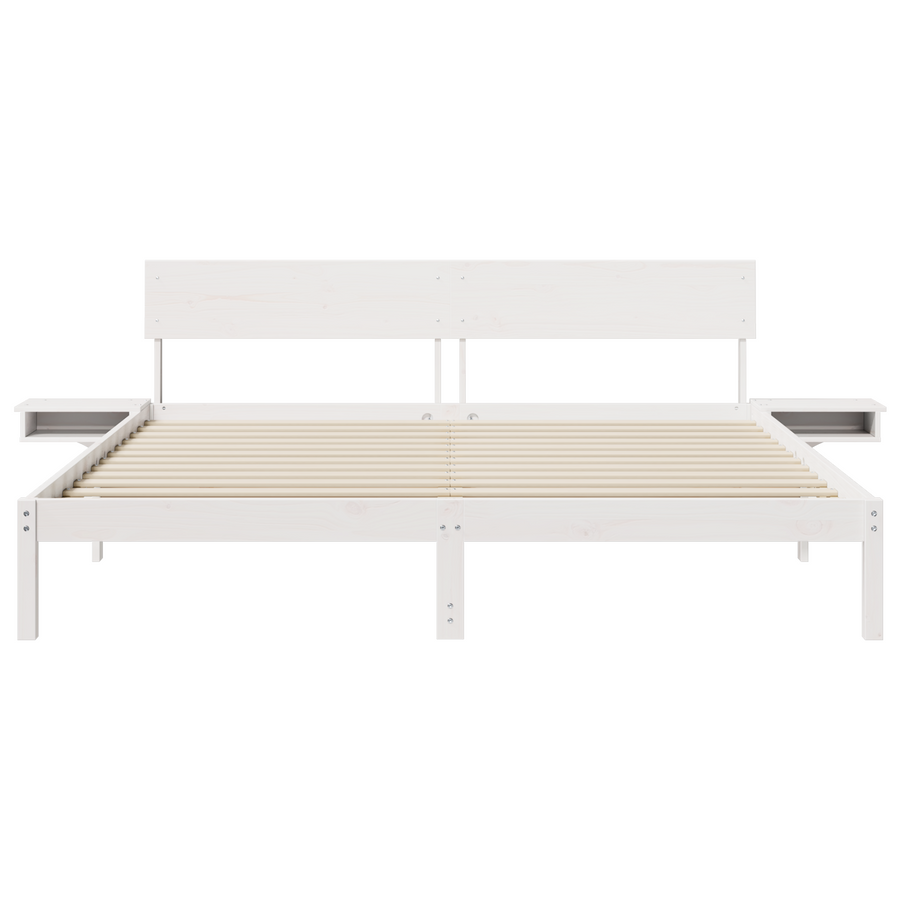 Bedframe met hoofdeinde Wit 200 x 200 cm Massief grenenhout