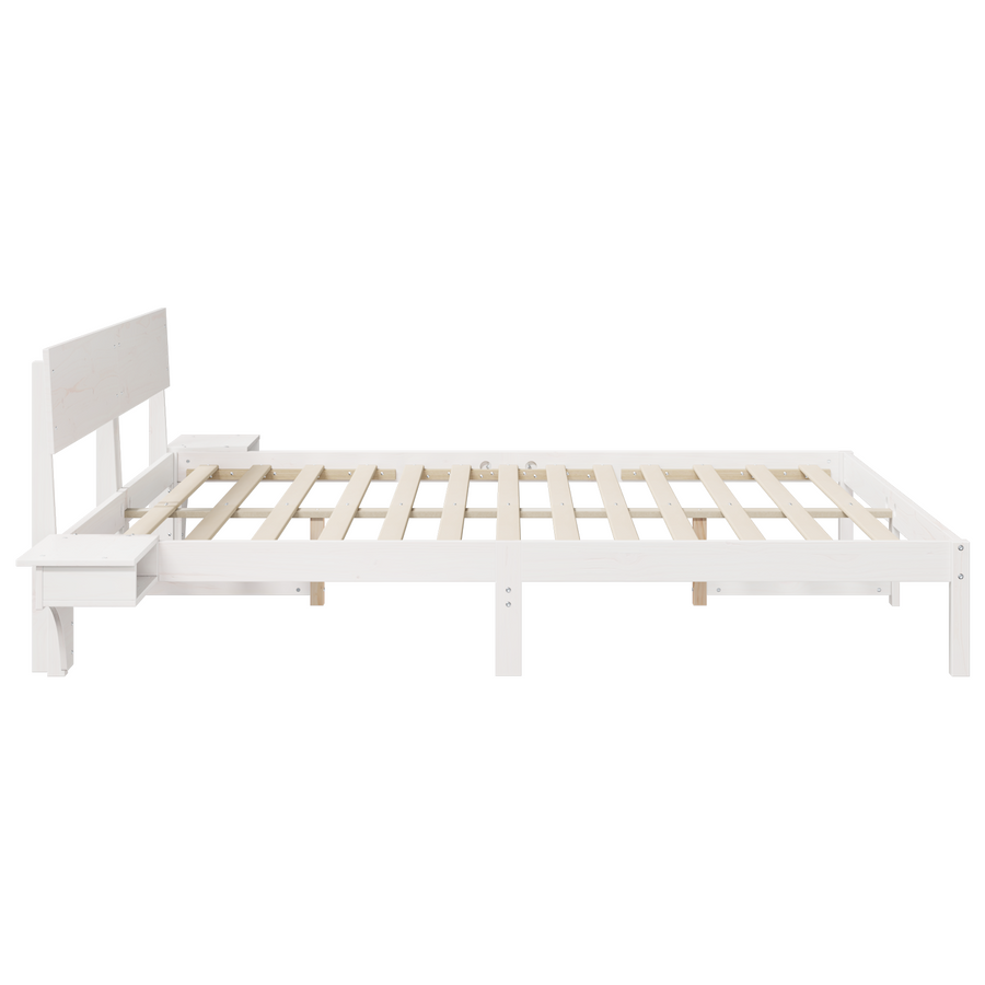 Bedframe met hoofdeinde Wit 200 x 200 cm Massief grenenhout
