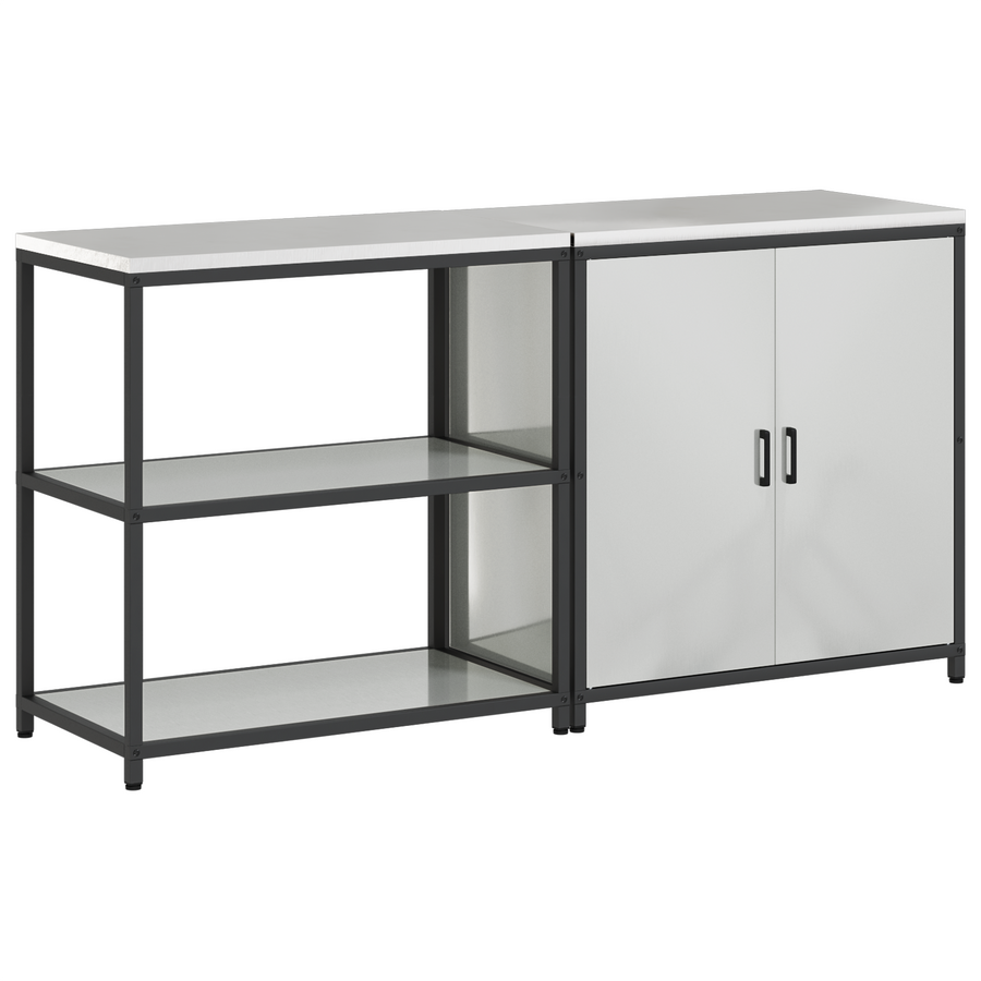 Keukenopslag set met plank met opslag met de deur Verstelbaar 2 pcs Zilver 150 x 50 x 92 cm