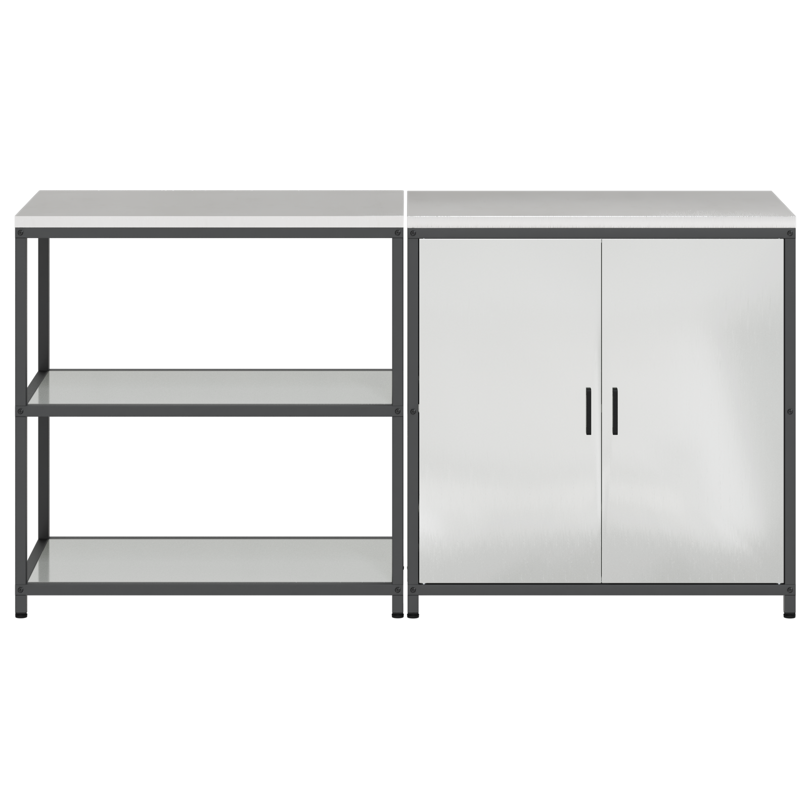 Keukenopslag set met plank met opslag met de deur Verstelbaar 2 pcs Zilver 150 x 50 x 92 cm