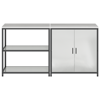 Keukenopslag set met plank met opslag met de deur Verstelbaar 2 pcs Zilver 150 x 50 x 92 cm