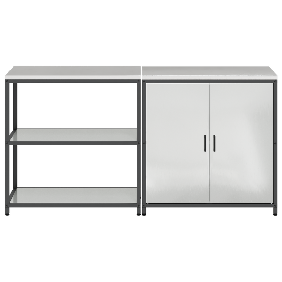 Keukenopslag set met plank met opslag met de deur Verstelbaar 2 pcs Zilver 150 x 50 x 92 cm