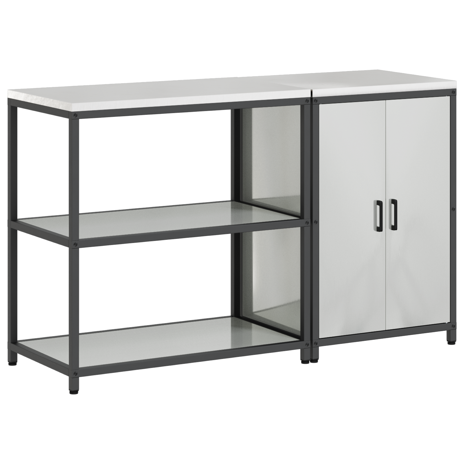 Keukenopslag set met plank met opslag met de deur Verstelbaar 2 pcs Zilver 150 x 50 x 92 cm