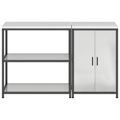 Keukenopslag set met plank met opslag met de deur Verstelbaar 2 pcs Zilver 150 x 50 x 92 cm