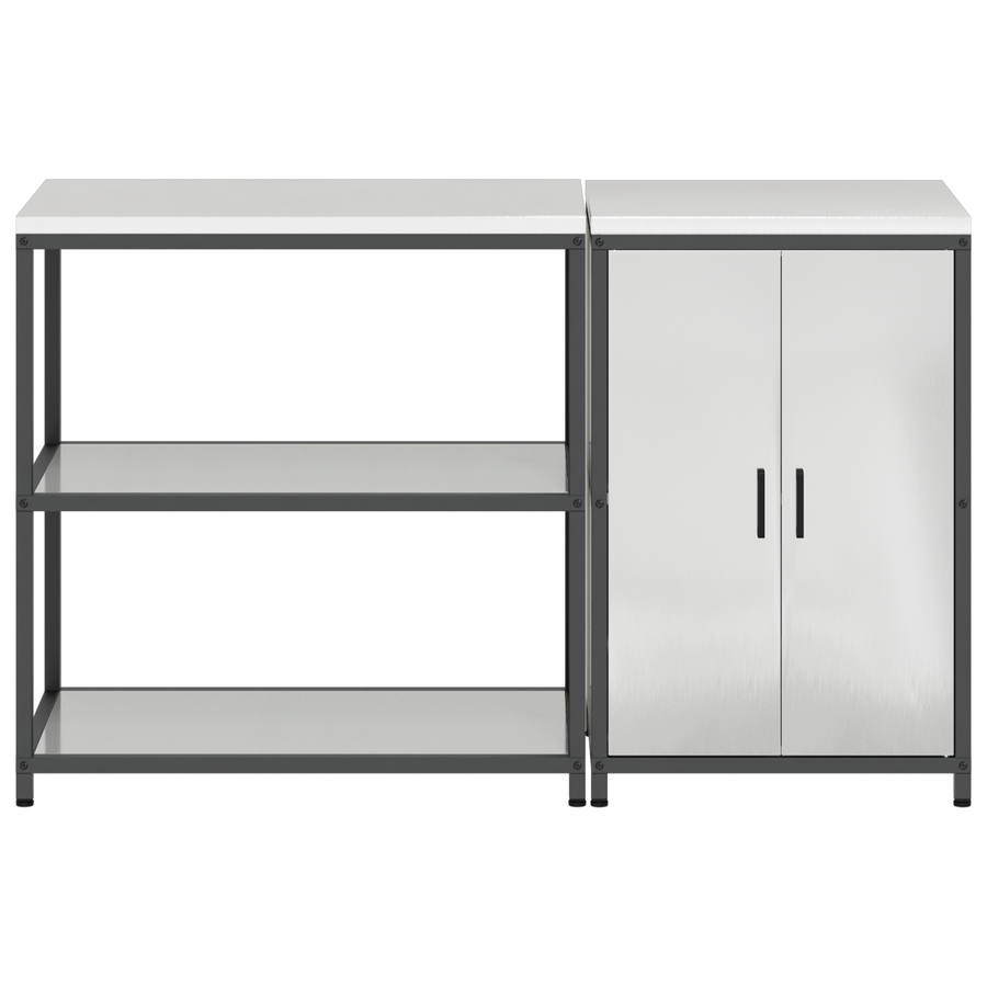 Keukenopslag set met plank met opslag met de deur Verstelbaar 2 pcs Zilver 150 x 50 x 92 cm