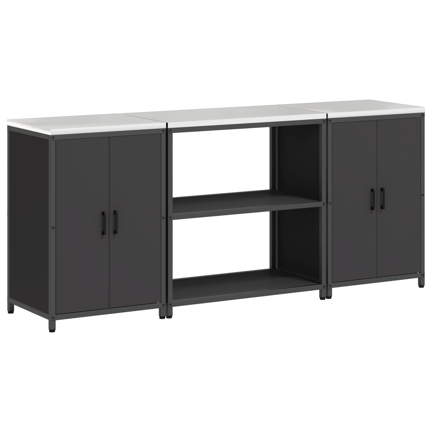 Keukenopslag set 3 pcs Zwart 210 x 50 x 92 cm Koudgewalst staal