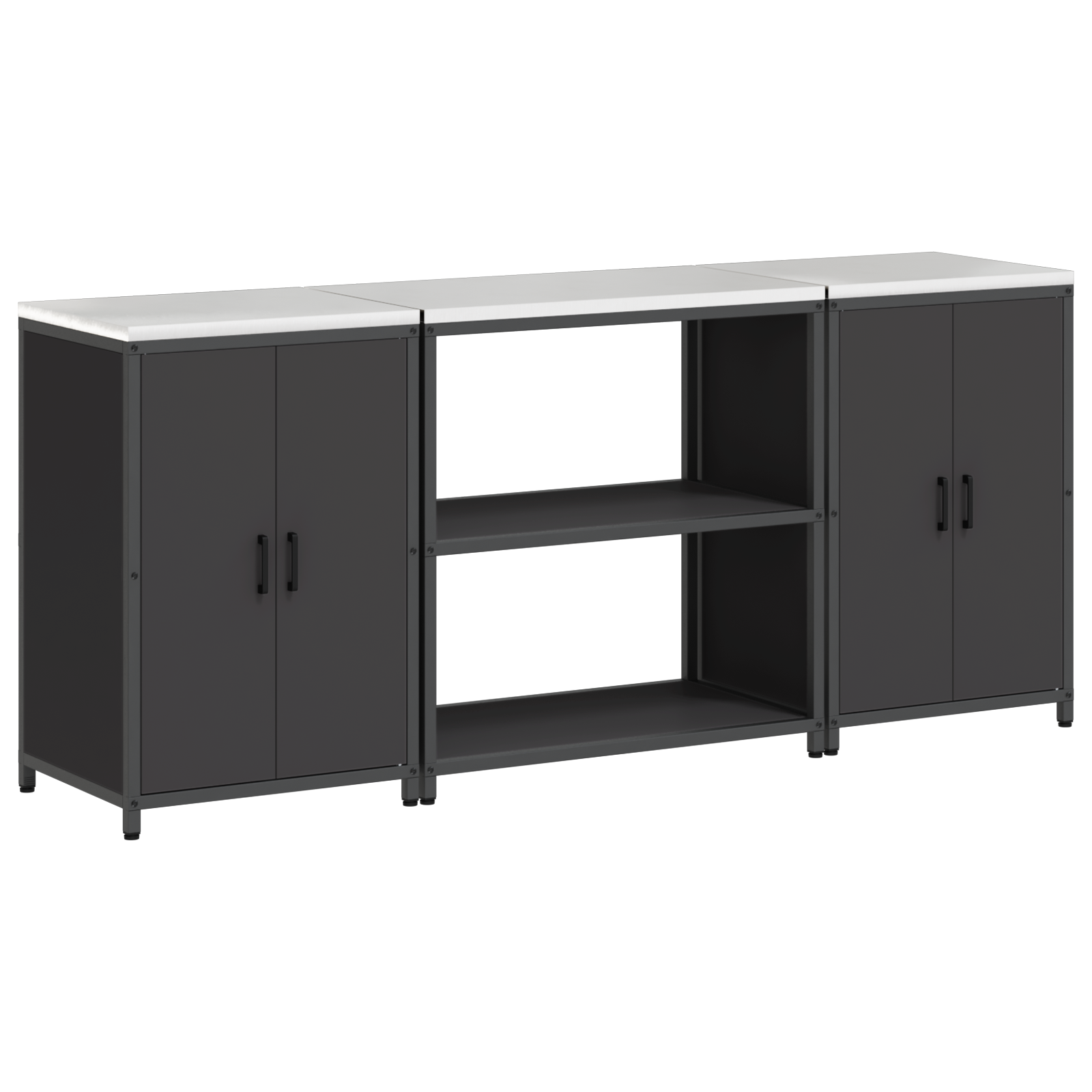 Keukenopslag set 3 pcs Zwart 210 x 50 x 92 cm Koudgewalst staal