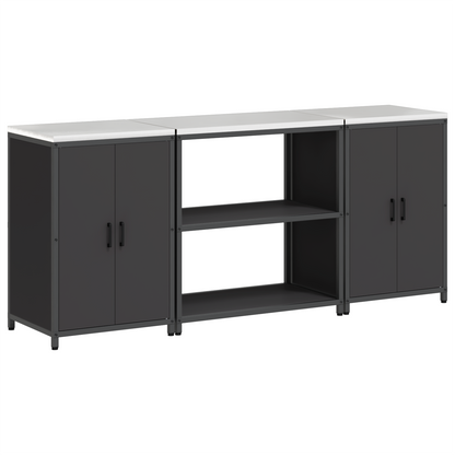 Keukenopslag set 3 pcs Zwart 210 x 50 x 92 cm Koudgewalst staal