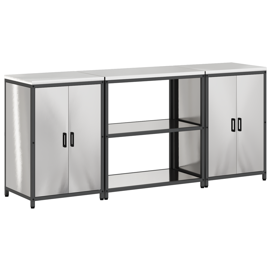 Keukenopslag set 3 pcs Zilver 210 x 50 x 92 cm Roestvrij staal