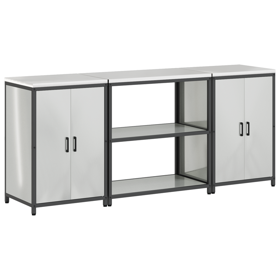 Keukenopslag set met plank met opslag met de deur 3 pcs Zilver 210 x 50 x 92 cm