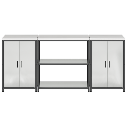 Keukenopslag set met plank met opslag met de deur 3 pcs Zilver 210 x 50 x 92 cm