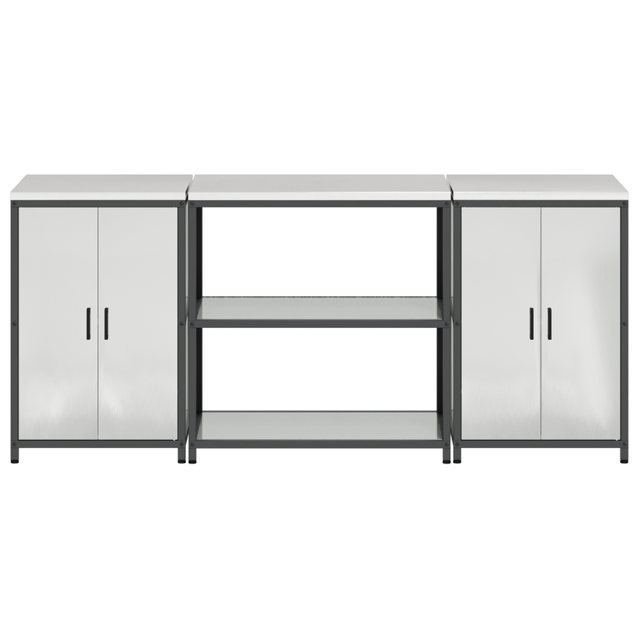 Keukenopslag set met plank met opslag met de deur 3 pcs Zilver 210 x 50 x 92 cm