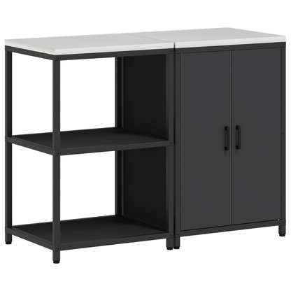 Keukenopslag set 2 pcs Zwart 120 x 50 x 92 cm Koudgewalst staal
