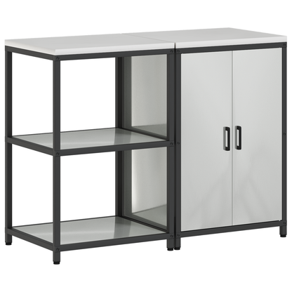 Keukenopslag set met plank met opslag met de deur Verstelbaar 2 pcs Zilver 120 x 50 x 92 cm