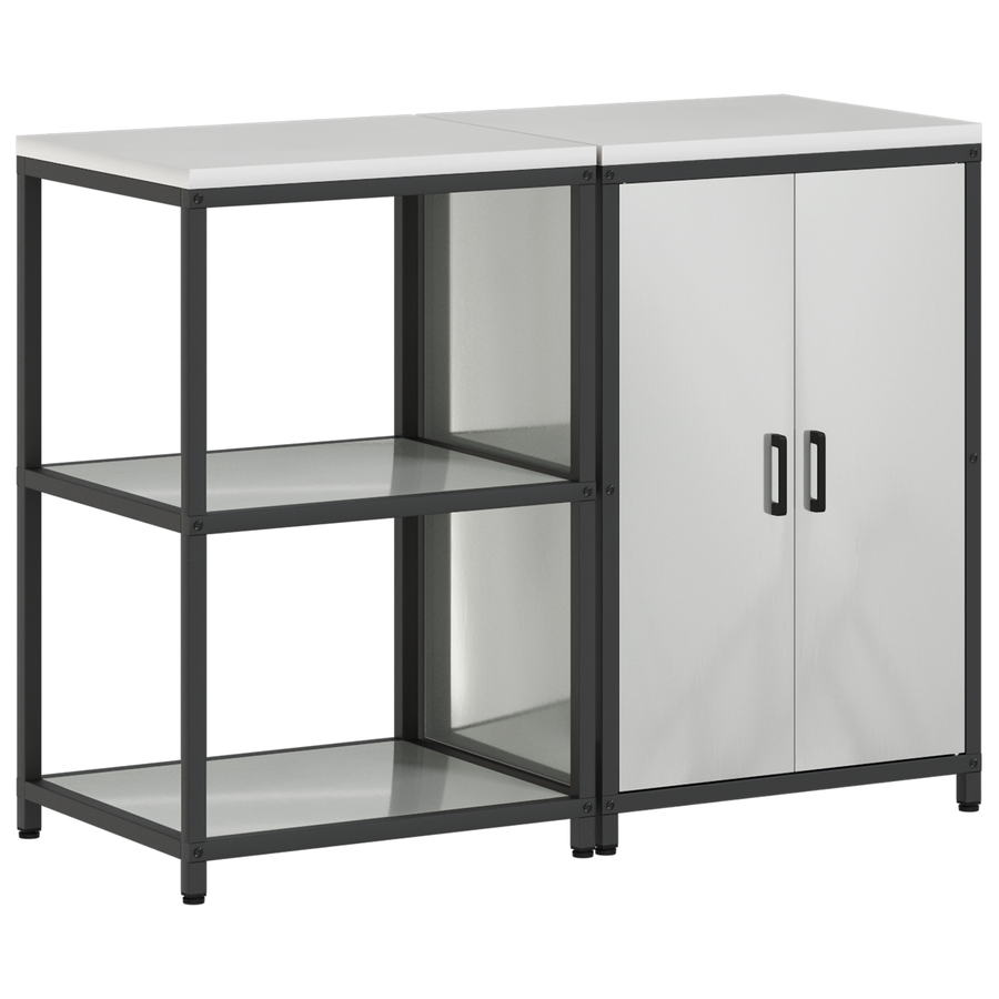 Keukenopslag set met plank met opslag met de deur Verstelbaar 2 pcs Zilver 120 x 50 x 92 cm