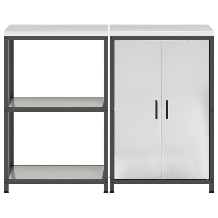 Keukenopslag set met plank met opslag met de deur Verstelbaar 2 pcs Zilver 120 x 50 x 92 cm