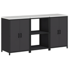 Kitchen storage set with shelf 3 pcs Black Cold-rolled steel