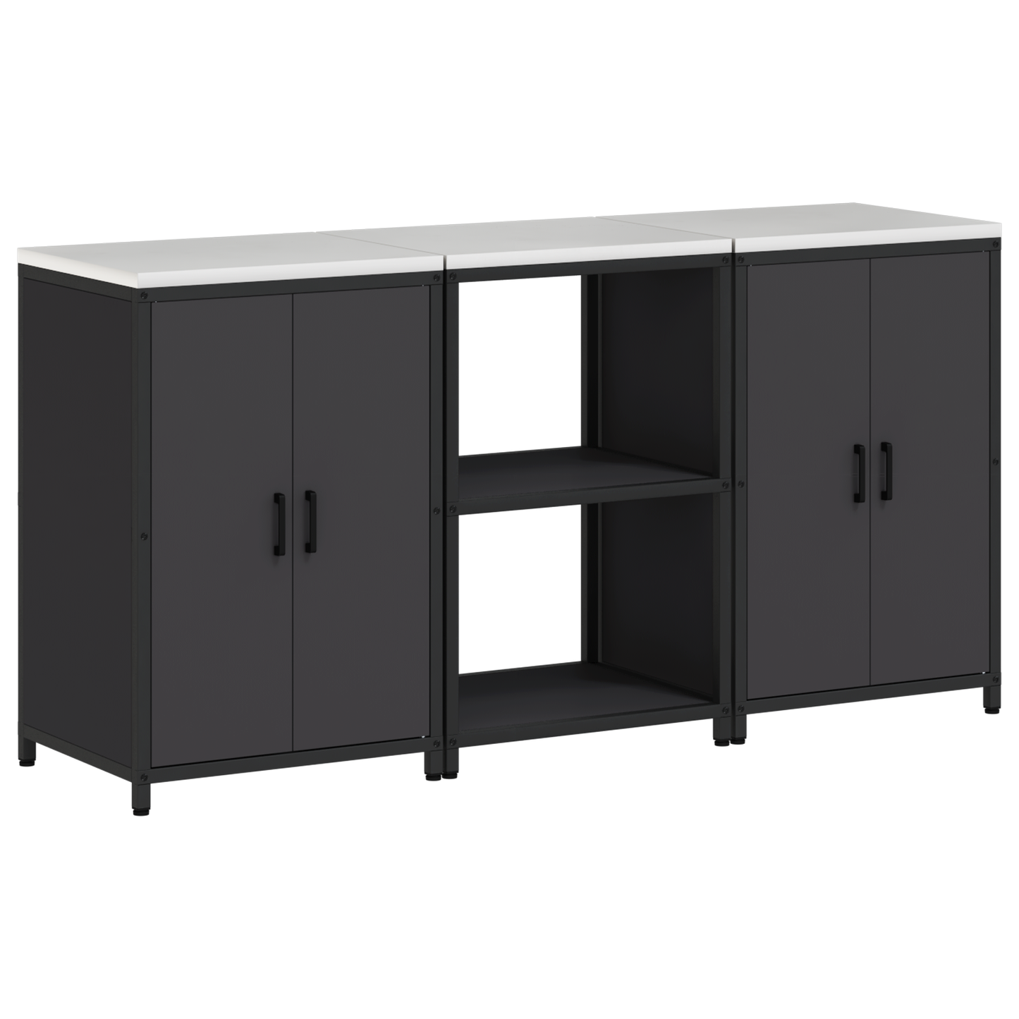 Keukenopslag set 3 pcs Zwart 180 x 50 x 92 cm Koudgewalst staal