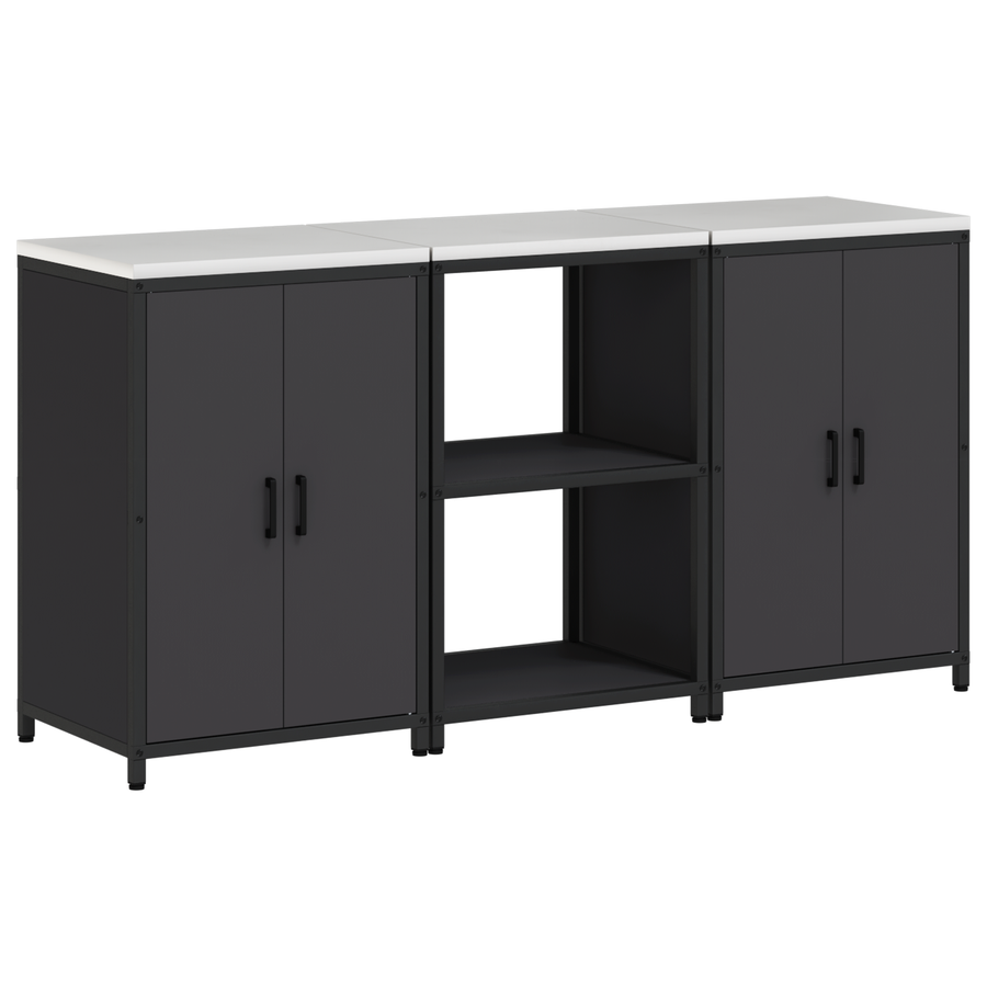Keukenopslag set 3 pcs Zwart 180 x 50 x 92 cm Koudgewalst staal