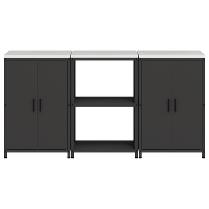 Keukenopslag set 3 pcs Zwart 180 x 50 x 92 cm Koudgewalst staal