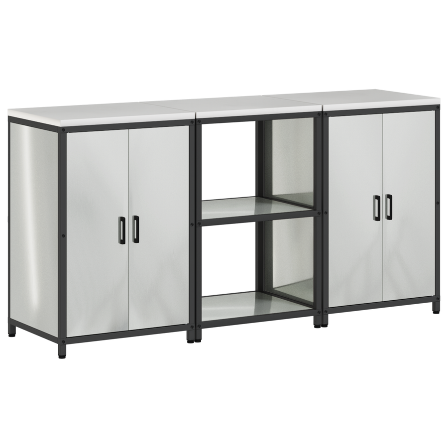 Keukenopslag set met plank met opslag met de deur 3 pcs Zilver 180 x 50 x 92 cm