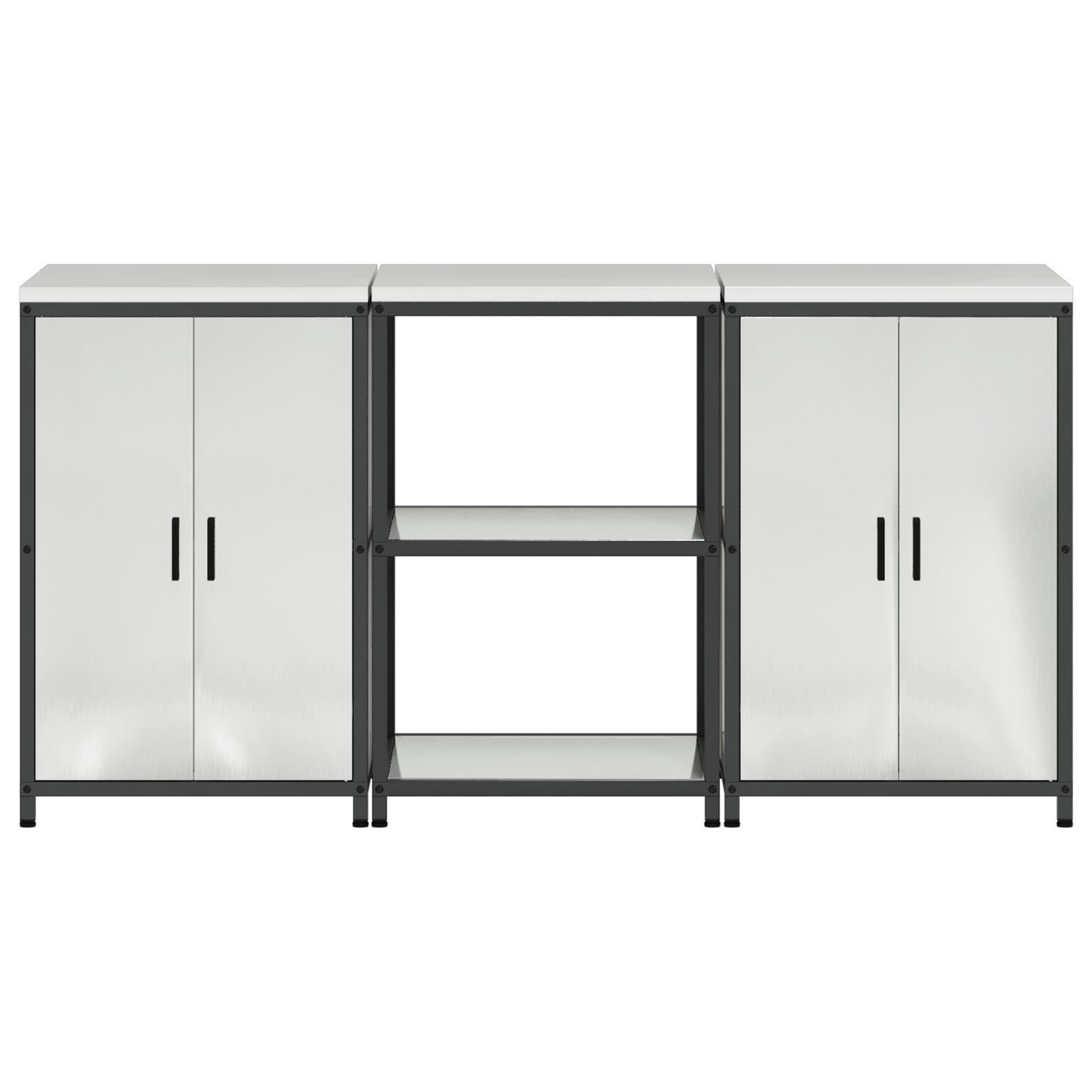 Keukenopslag set met plank met opslag met de deur 3 pcs Zilver 180 x 50 x 92 cm